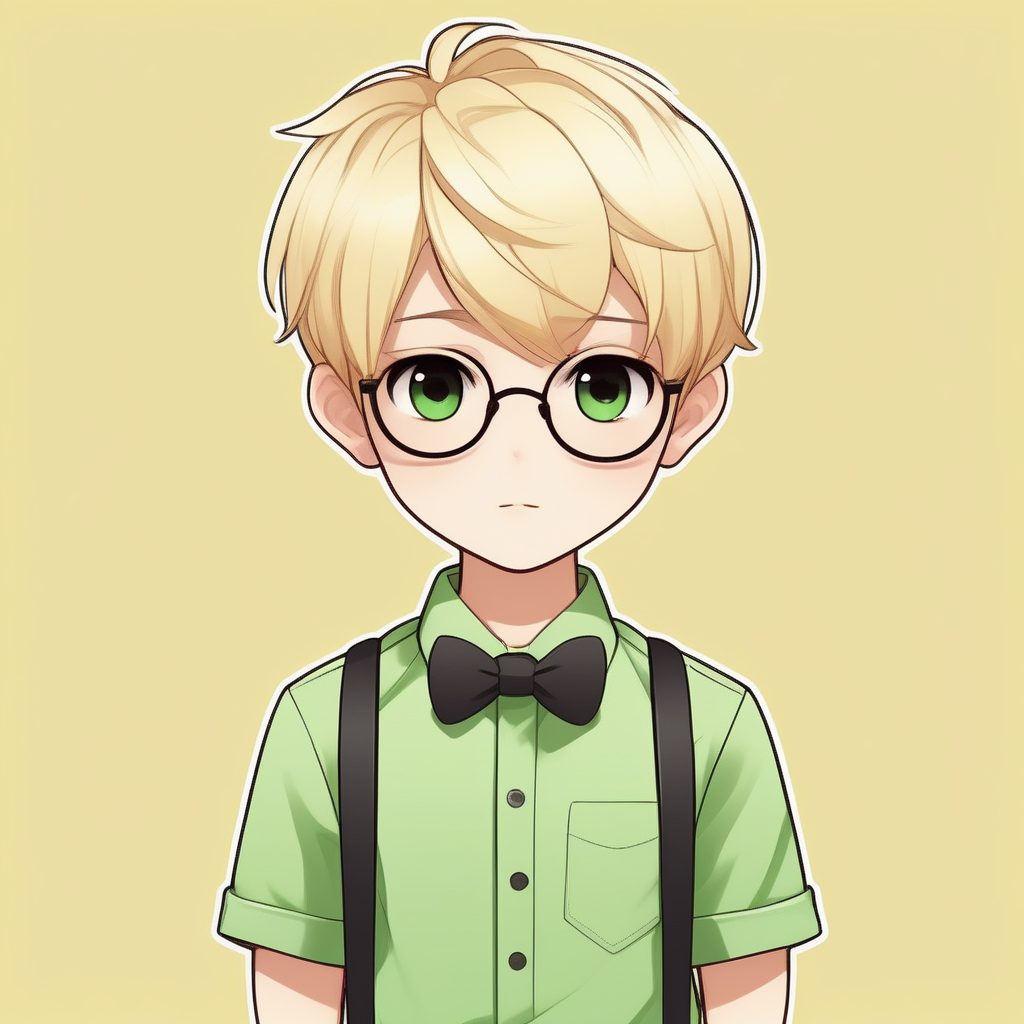 极简Q版卡哇伊动漫男孩绿色领结