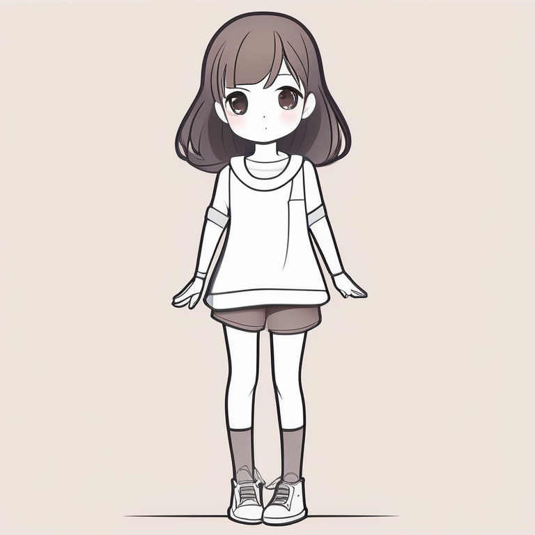 极简Q版卡哇伊动漫女孩，全身造型搭配简约背景