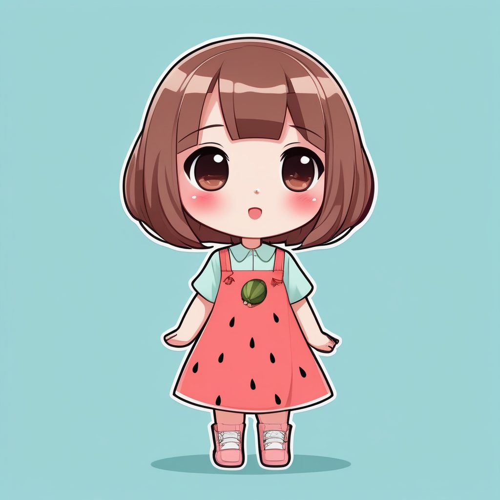 极简Q版卡哇伊动漫女孩-西瓜红裙子