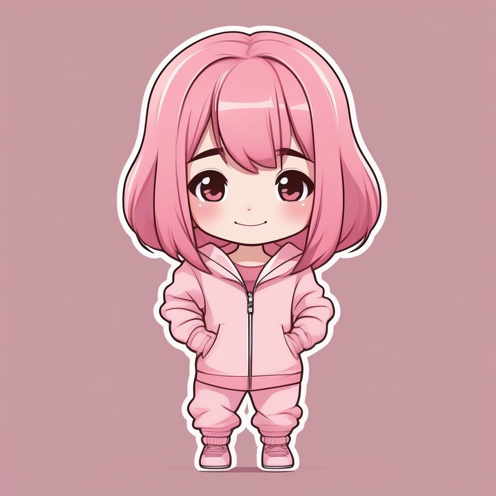 极简Q版卡哇伊粉色运动服少女