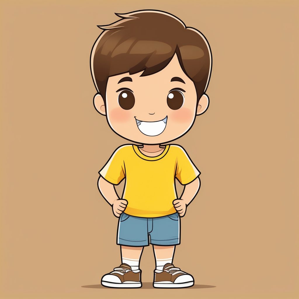 极简Q版卡哇伊黄T恤短裤男孩夏日风