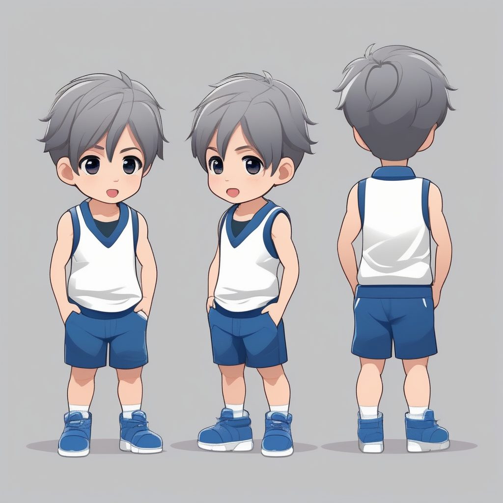 极简Q版卡哇伊灰色背心动漫男孩