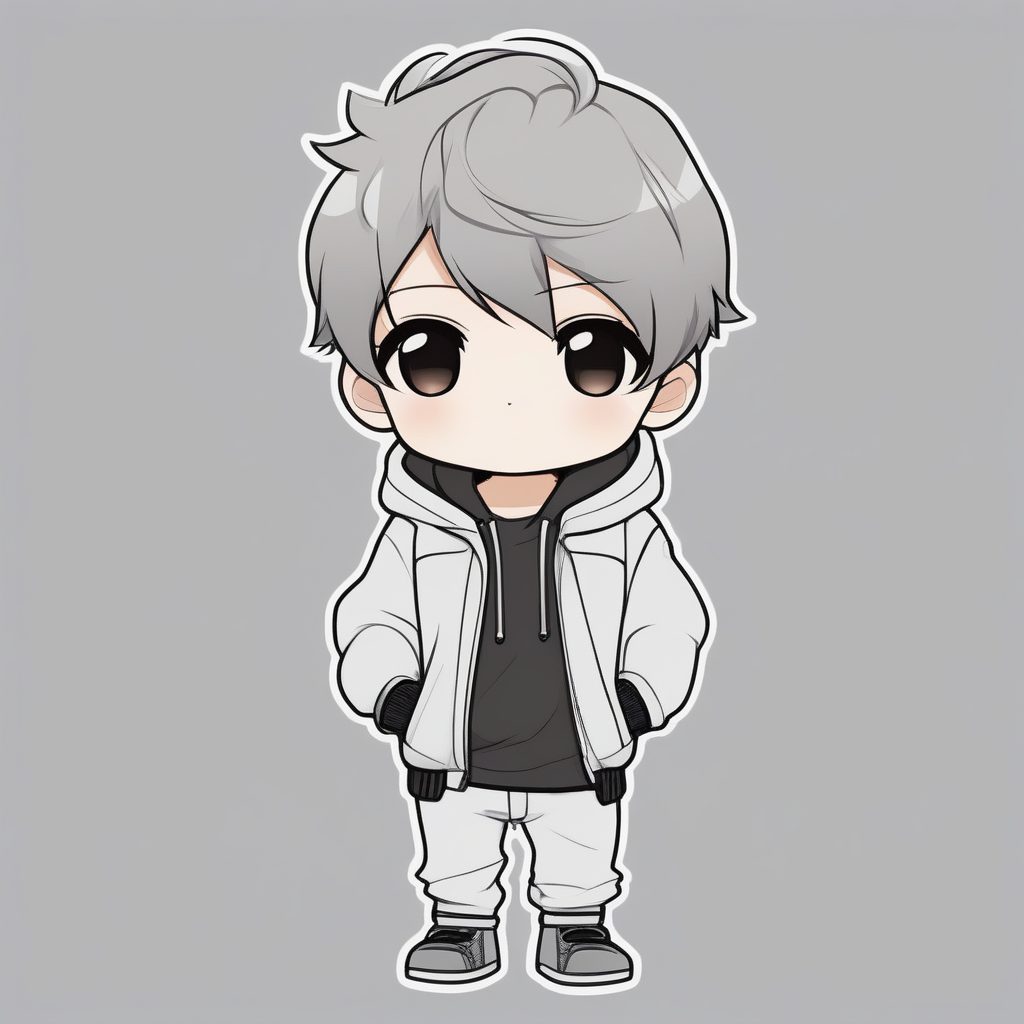 极简Q版卡哇伊漫画白灰色外套男孩