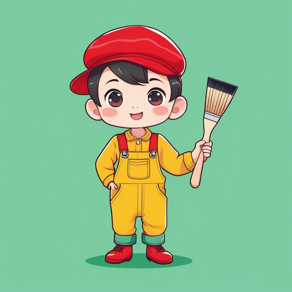 极简Q版卡哇伊男孩:红色背带裤小画家