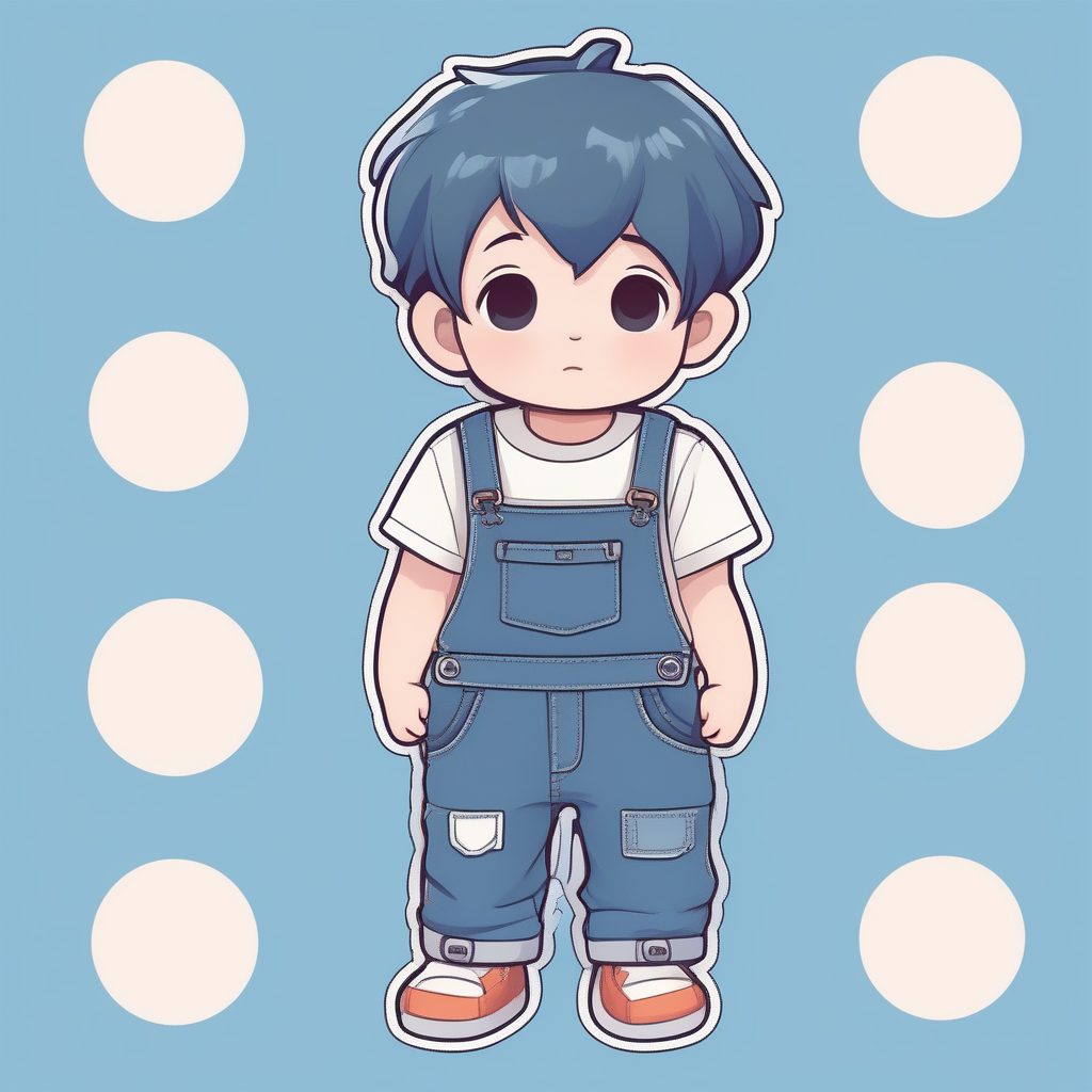 极简Q版卡哇伊牛仔背带裤男孩