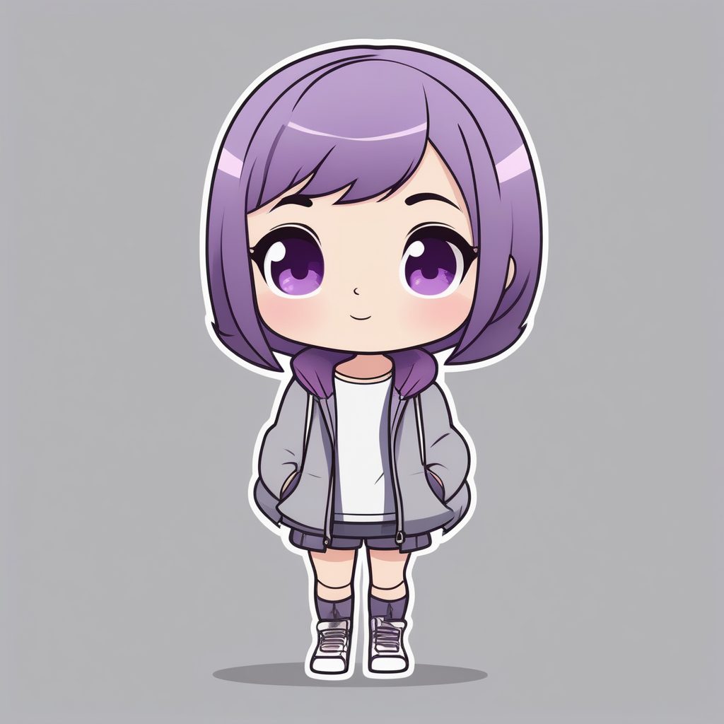 极简Q版卡哇伊女生紫色短发