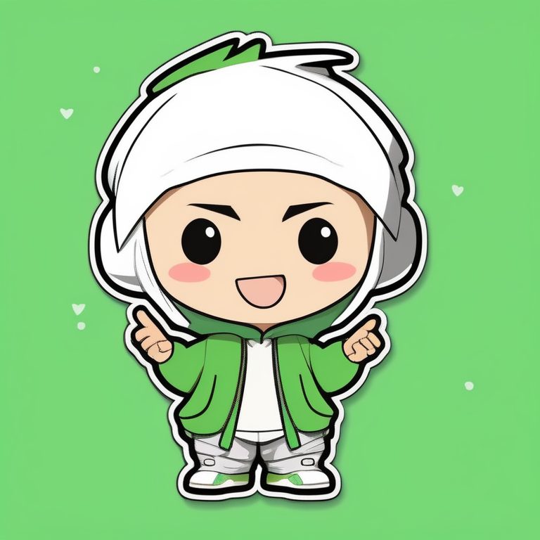 极简Q版卡哇伊小男孩绿色背景插画
