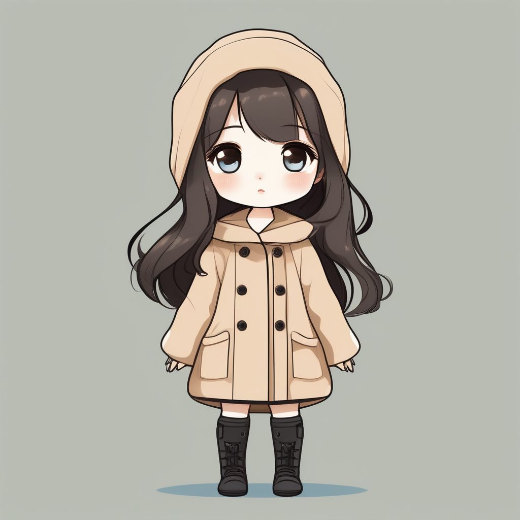极简Q版可爱动漫女孩-米色风衣