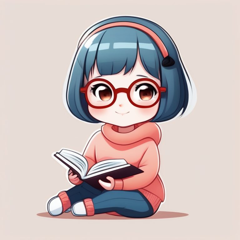 极简Q版可爱风 一位戴眼镜的蓝发萌妹