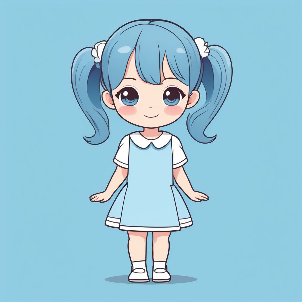 极简Q版可爱双马尾蓝裙女孩