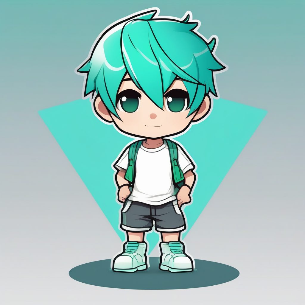 极简Q版蓝绿发男孩未来科幻风