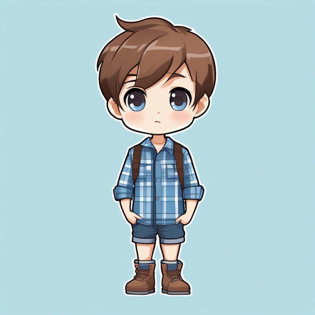 极简Q版蓝色方格衬衫男孩时尚简洁