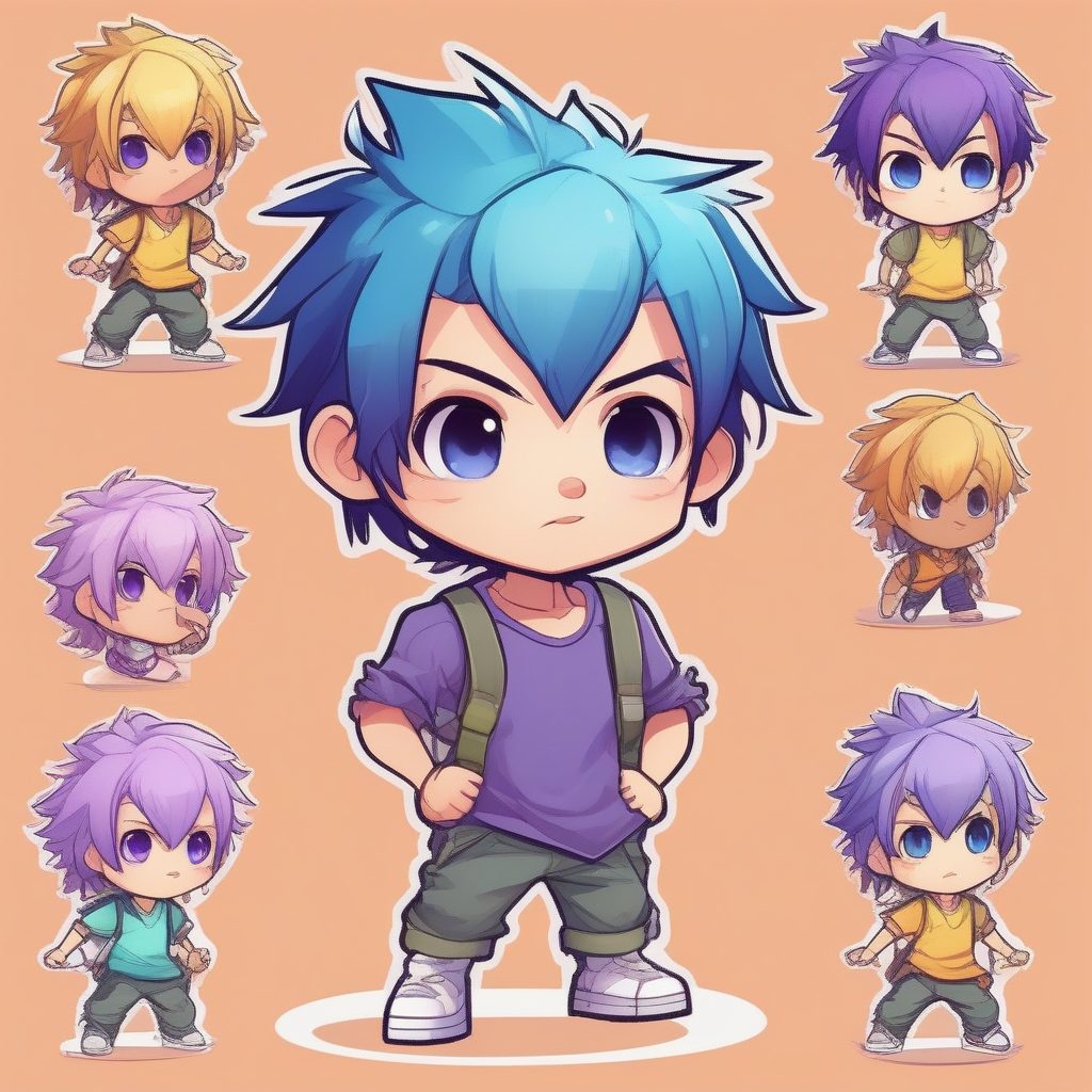 极简Q版蓝紫发男孩呆萌形象设计