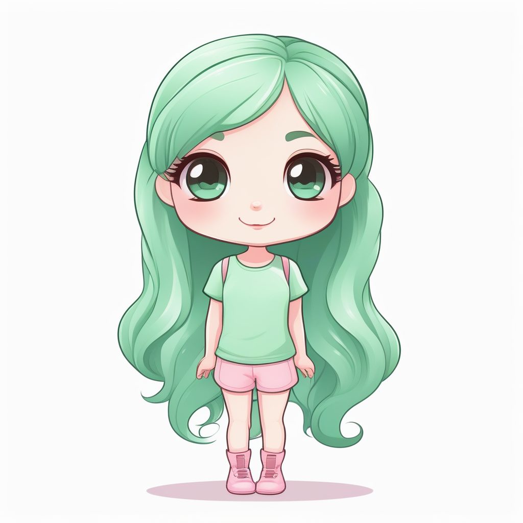 极简Q版绿色长发女孩自然治愈系