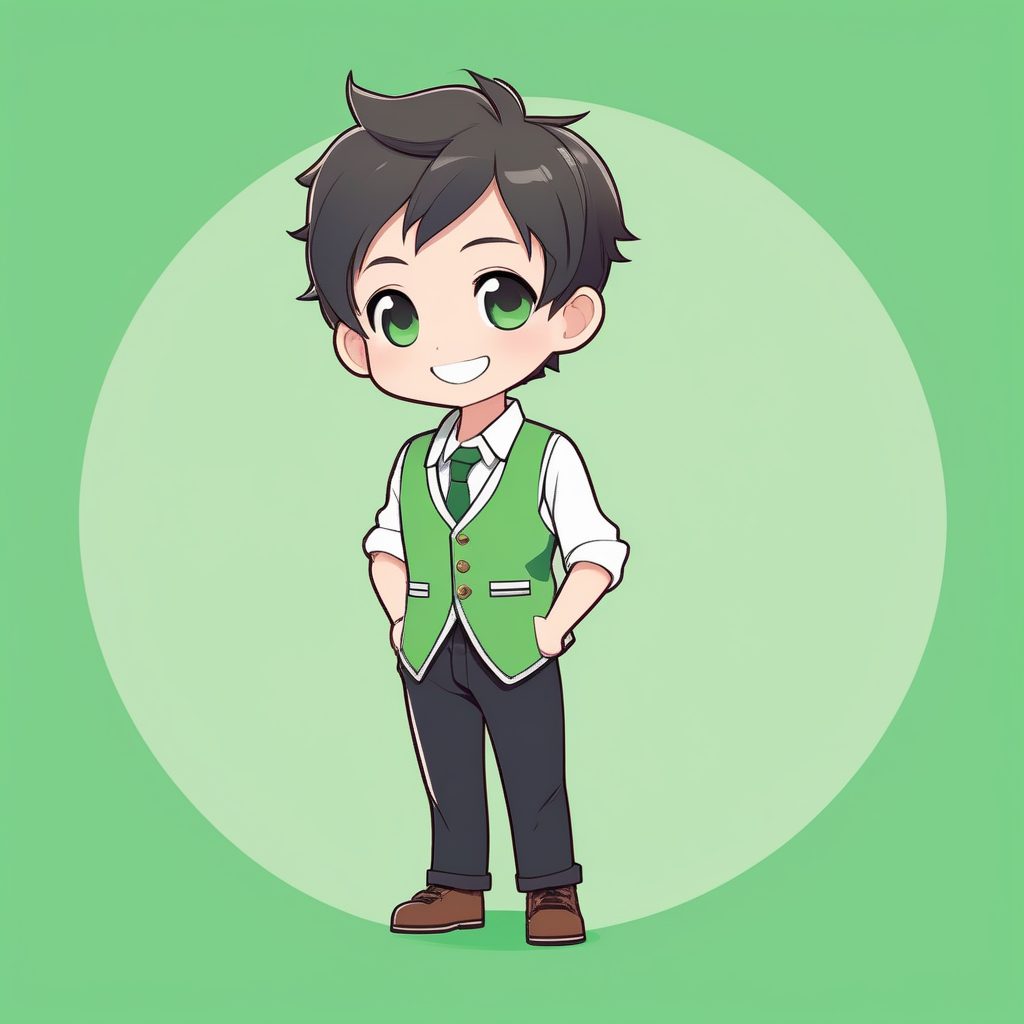 极简Q版绿色马甲微笑男孩形象