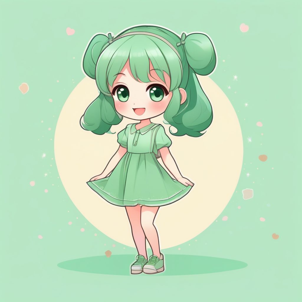 极简Q版绿色裙子微笑少女