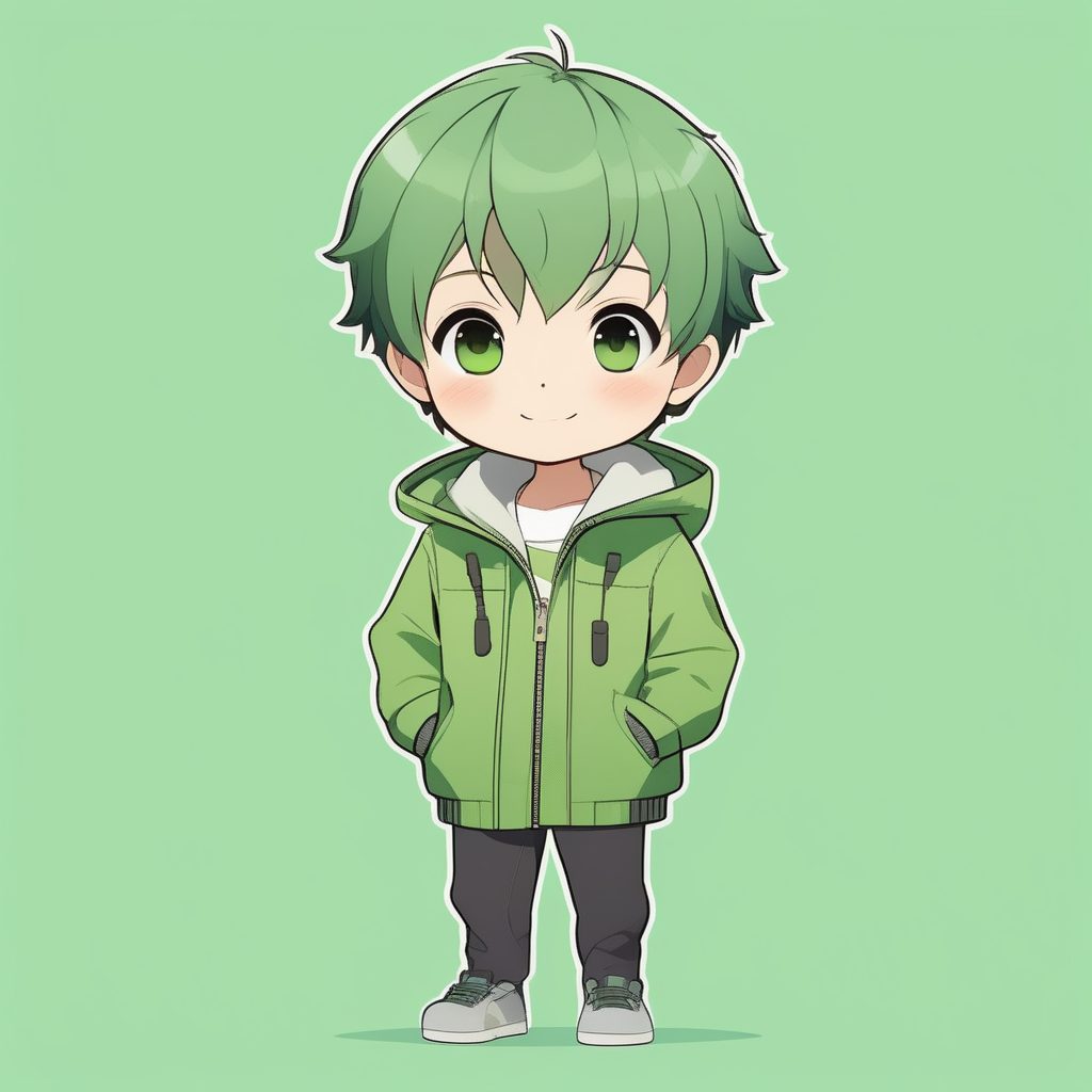 极简Q版绿色外套男孩卡通全身照
