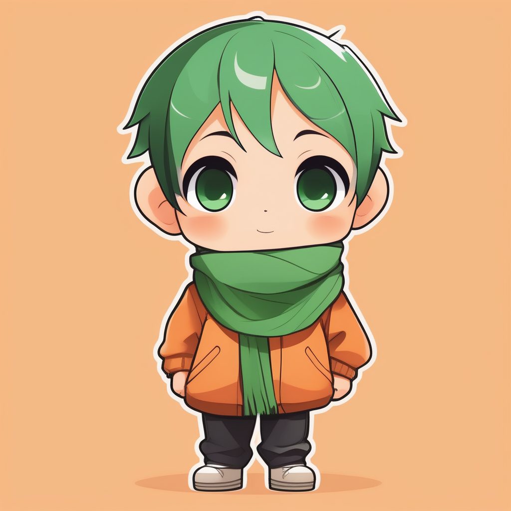 极简Q版绿色围巾动漫男孩全身照