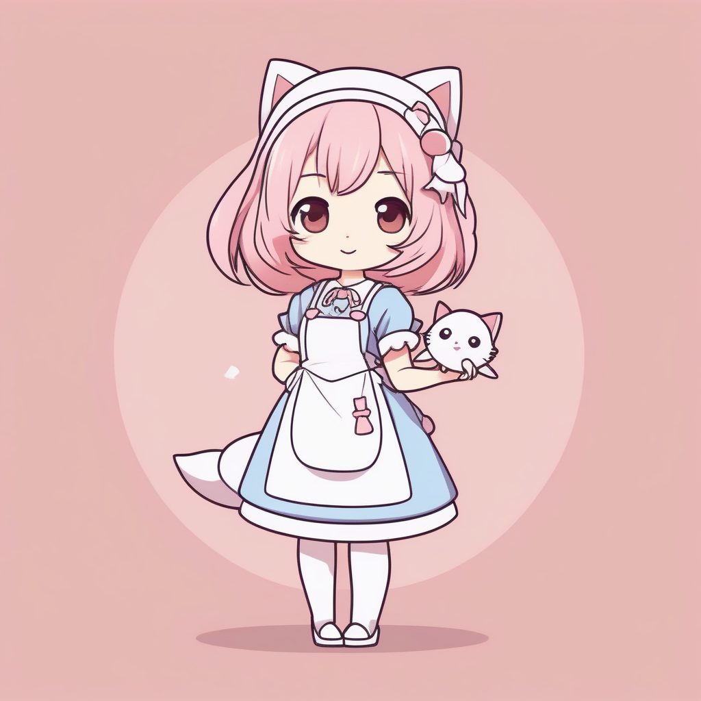 极简Q版猫耳女仆:全身站立照,粉色纯色背景AI提示词 1 极简Q版猫耳女仆:全身站立照,粉色纯色背景AI提示词