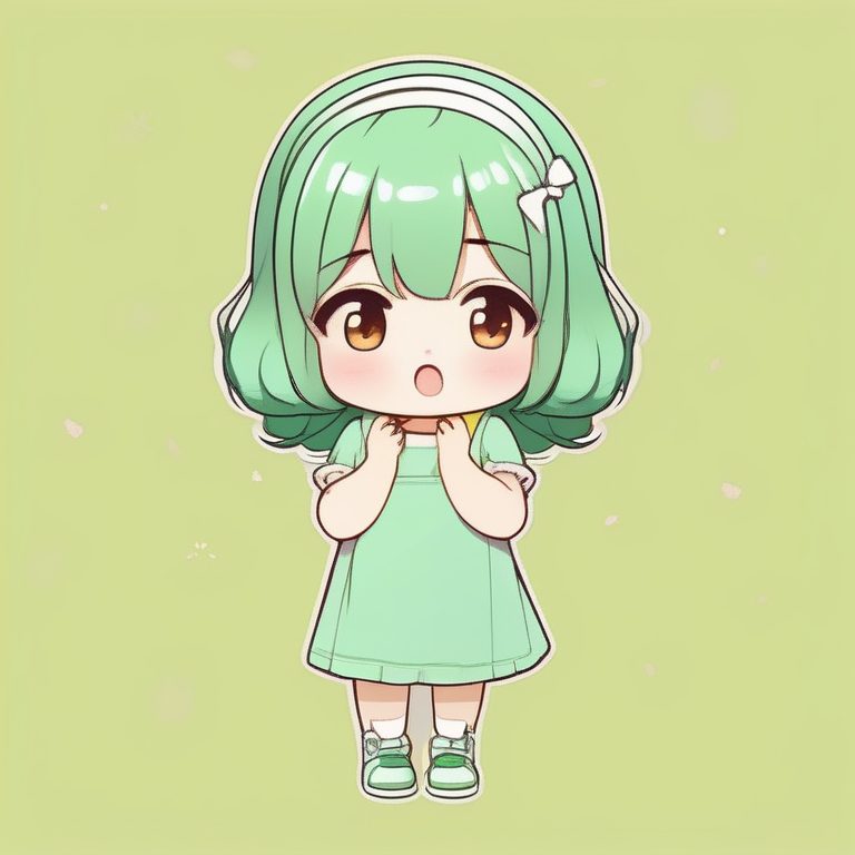 极简Q版萌妹全身像–黄色背景–捧脸害羞