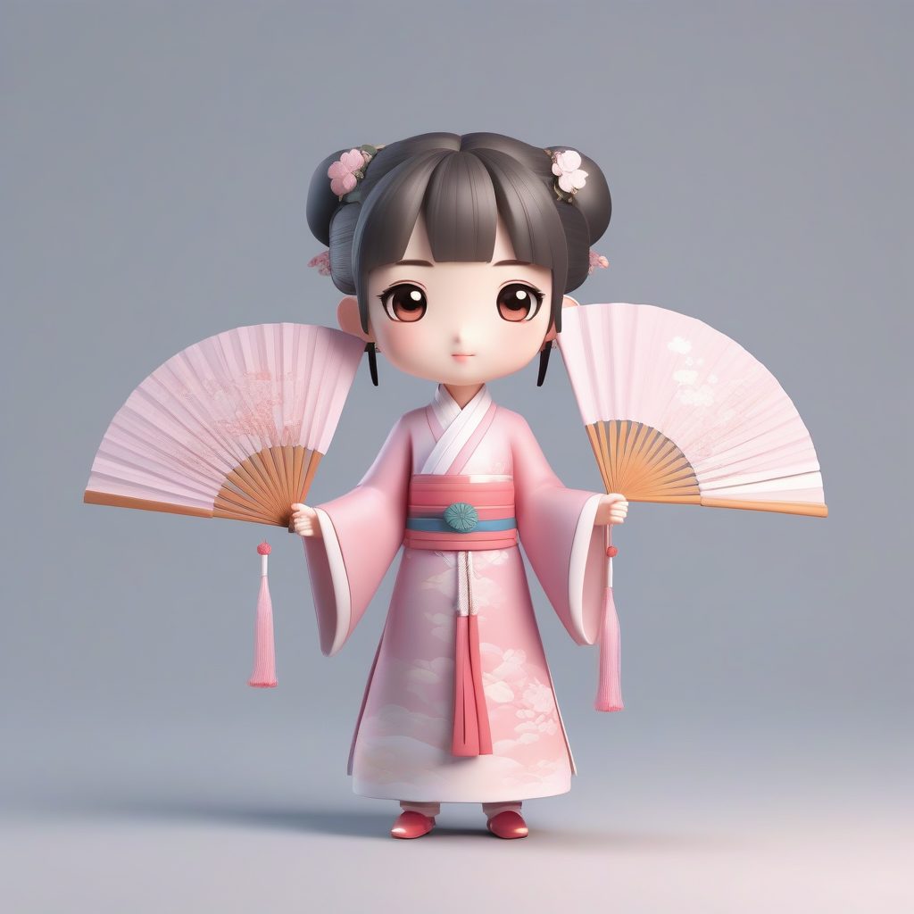 极简Q版明制汉服少女:粉色系全身立绘,光线追踪纯色背景提示词 9 极简Q版明制汉服少女:粉色系全身立绘,光线追踪纯色背景提示词