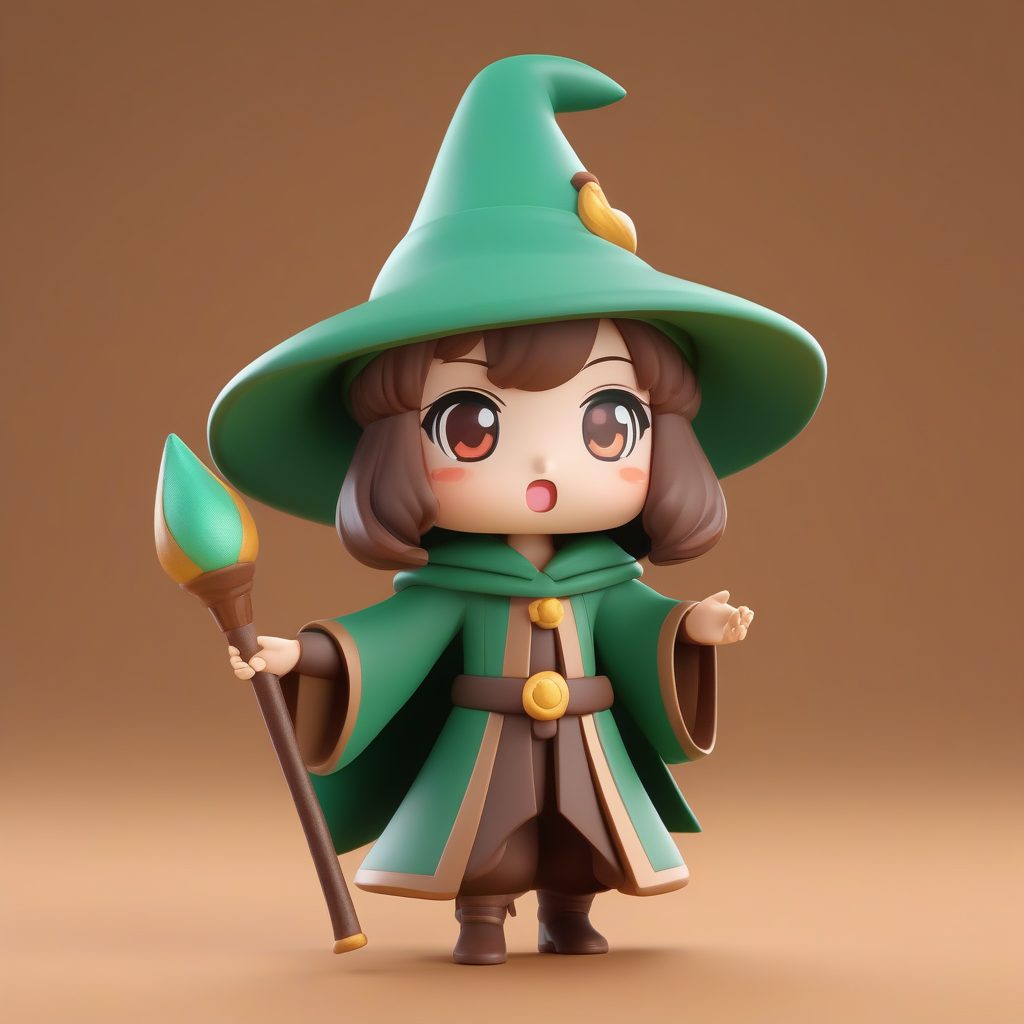 极简Q版魔法学徒女孩大帽子惊奇表情盲盒