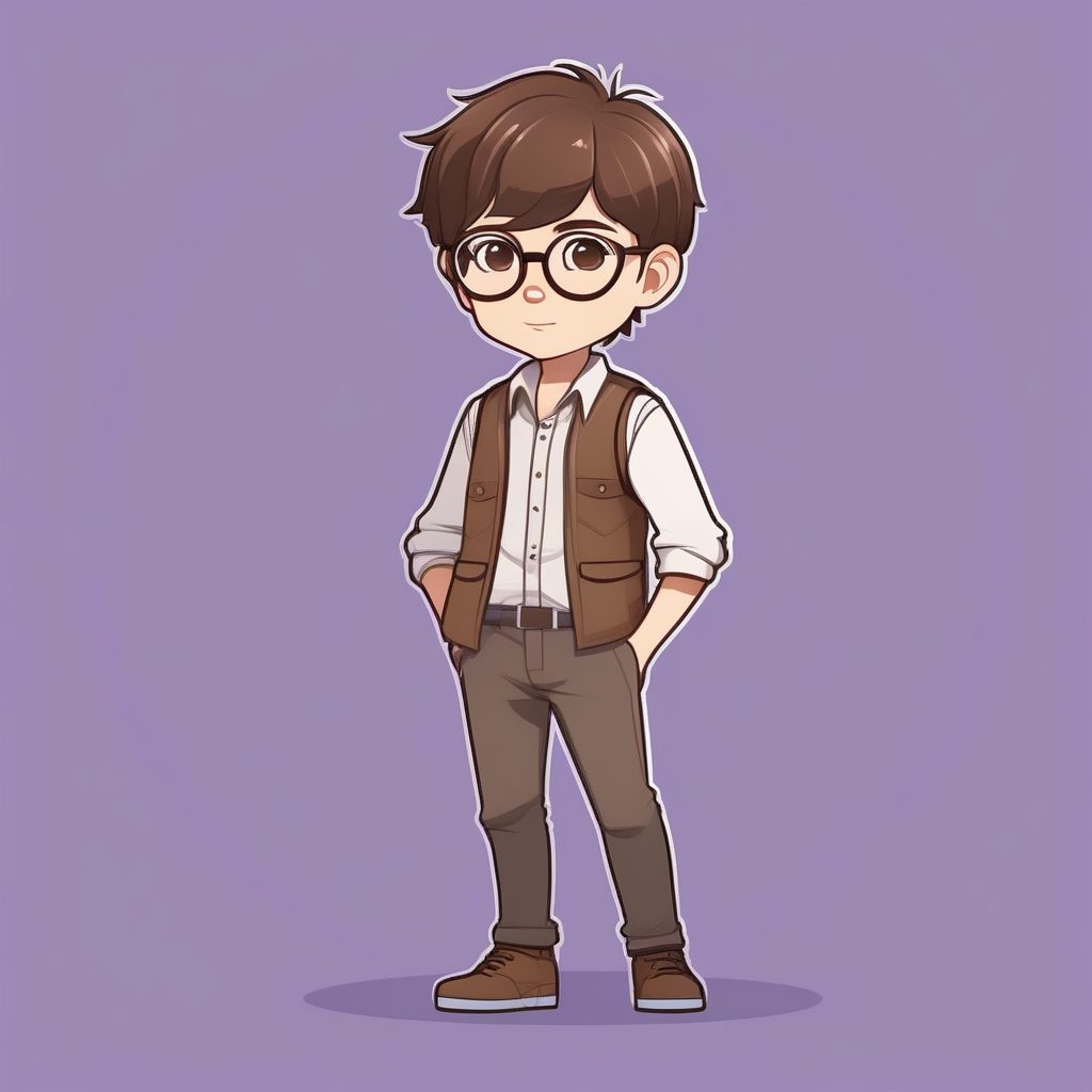 极简Q版男孩:咖啡色马甲眼镜书呆子