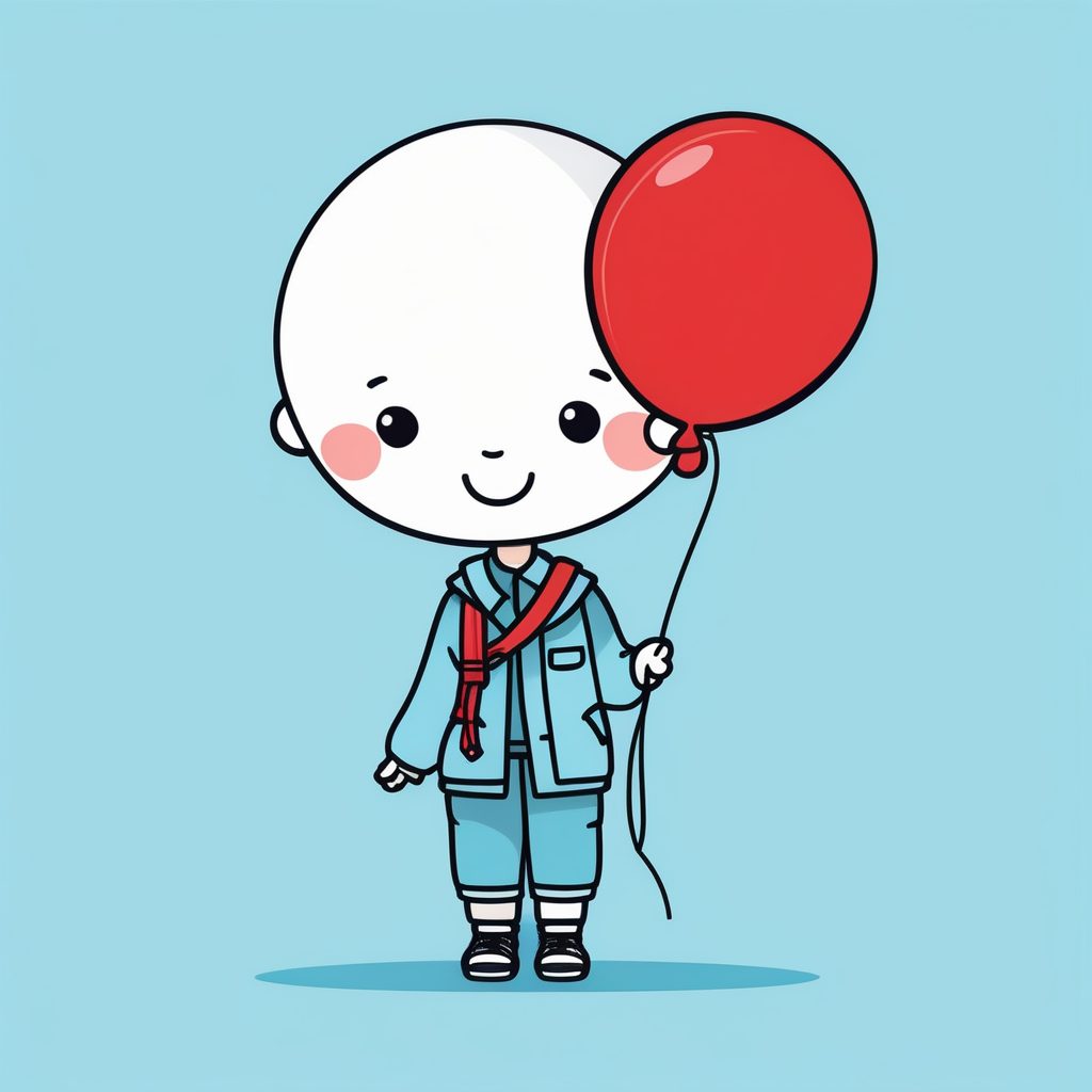 极简Q版男孩手持气球动漫全身照