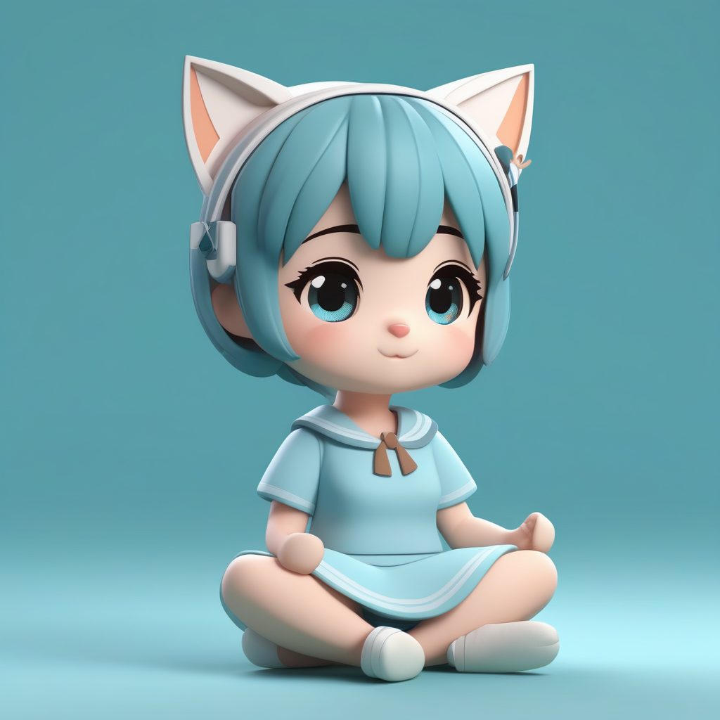 极简Q版粘土风猫耳水手服蓝裙女孩 C4D渲染