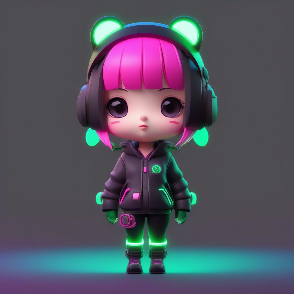 极简Q版赛博朋克女孩霓虹发色C4D灯光