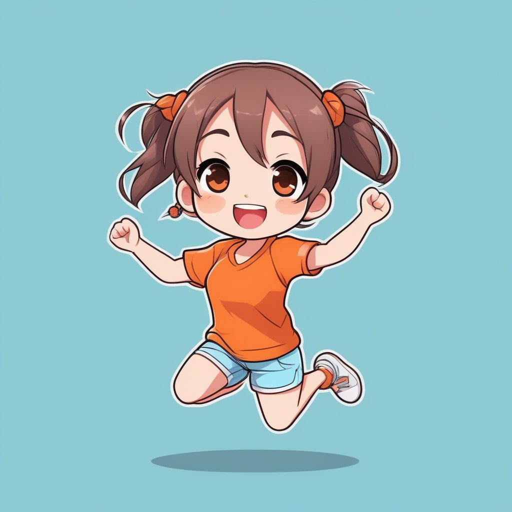 极简Q版少女欣喜跳跃