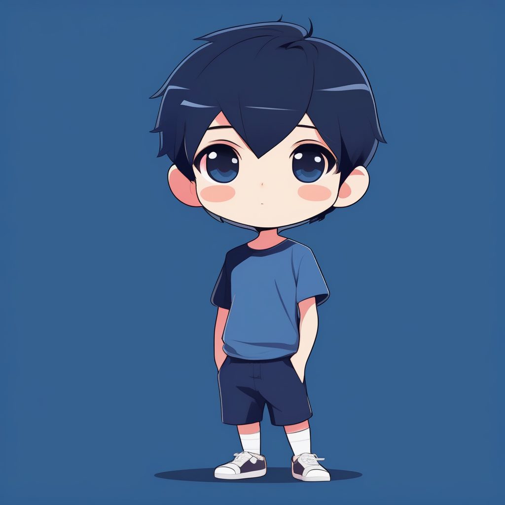 极简Q版深蓝短发男孩青春风格