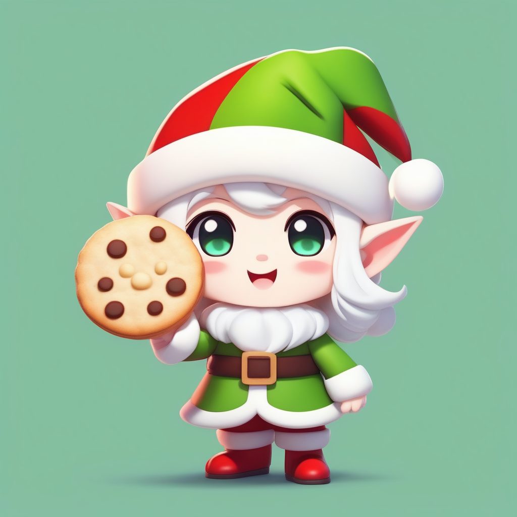 极简Q版圣诞精灵：偷吃饼干的调皮瞬间AI提示词