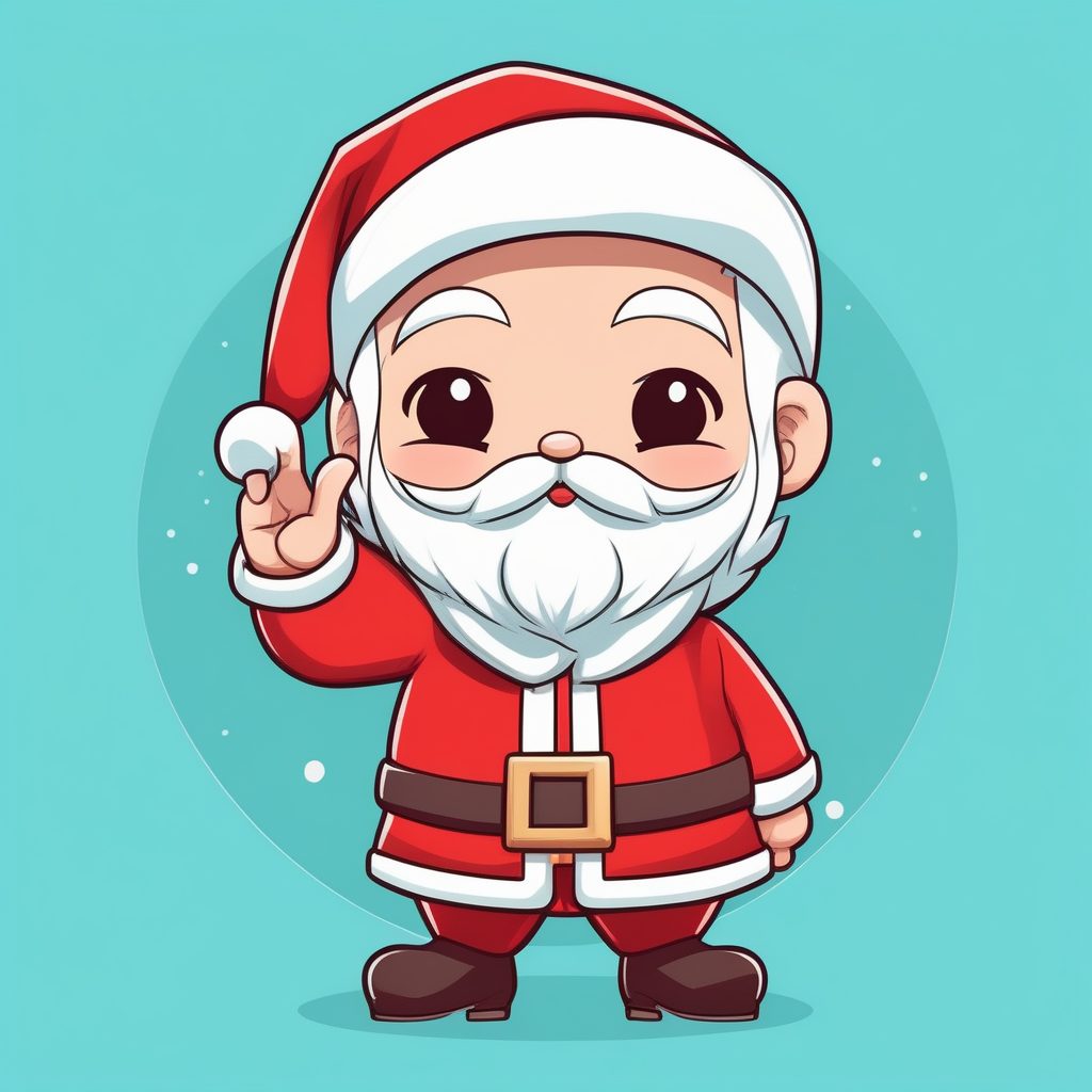 极简Q版圣诞老人比V手势全身形象