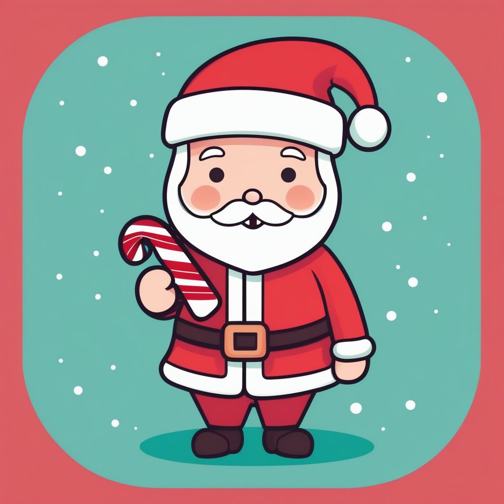 极简Q版圣诞老人持糖果棒插画