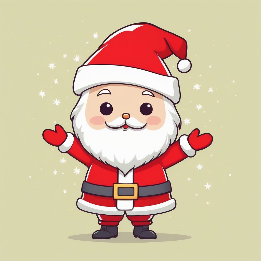 极简Q版圣诞老人垫脚够星星插画