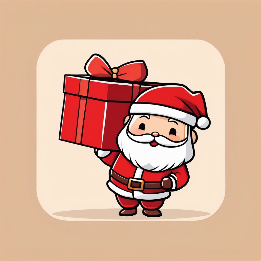 极简Q版圣诞老人扛大礼物箱全身插画