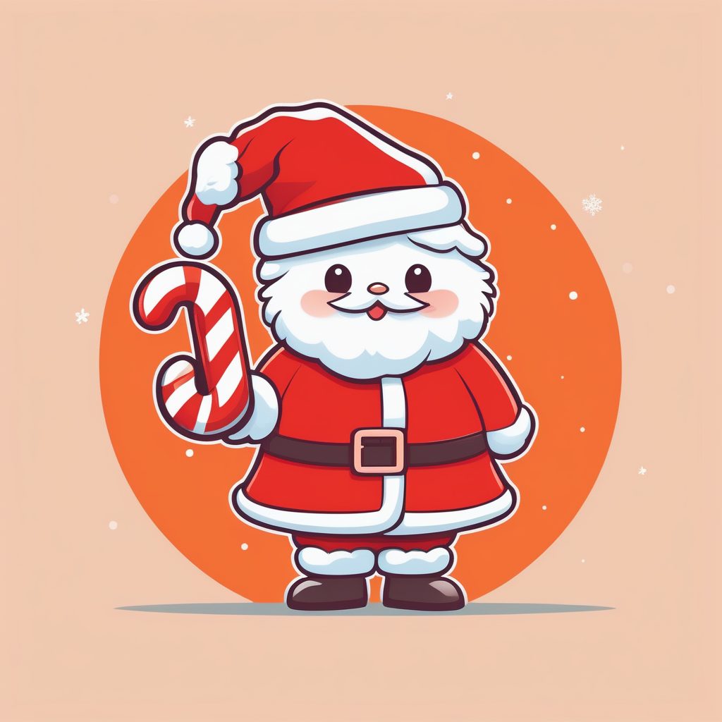 极简Q版圣诞老人舔糖棒插画