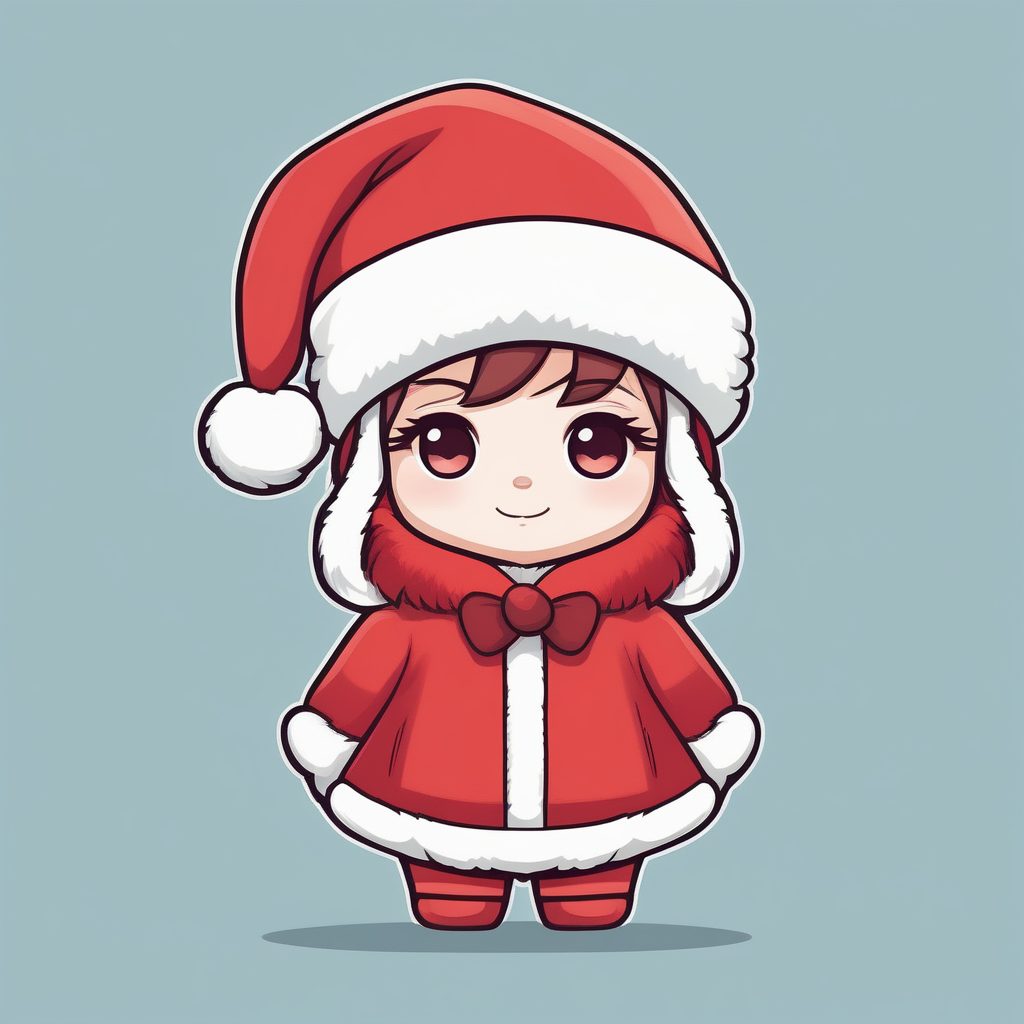 极简Q版圣诞帽动漫女孩纯色平面插画