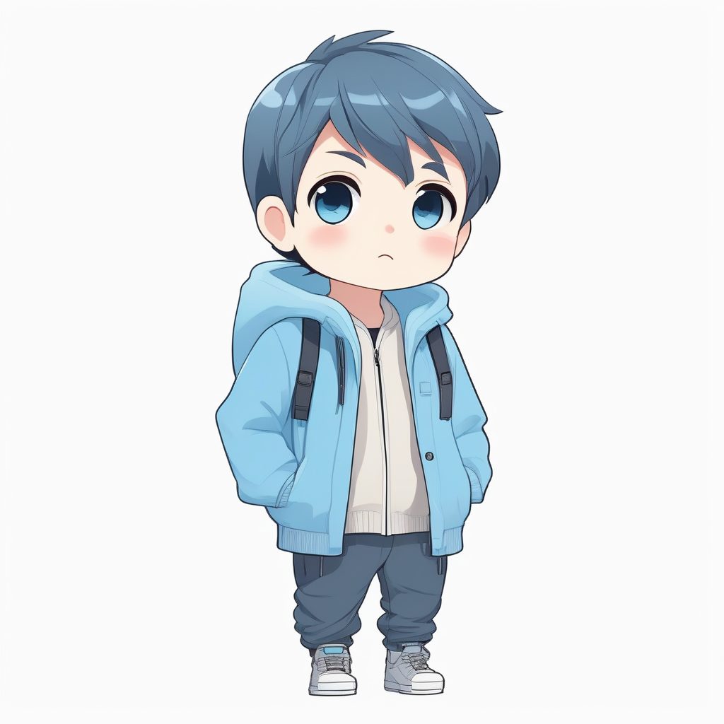 极简Q版天蓝外套动漫男孩全身图