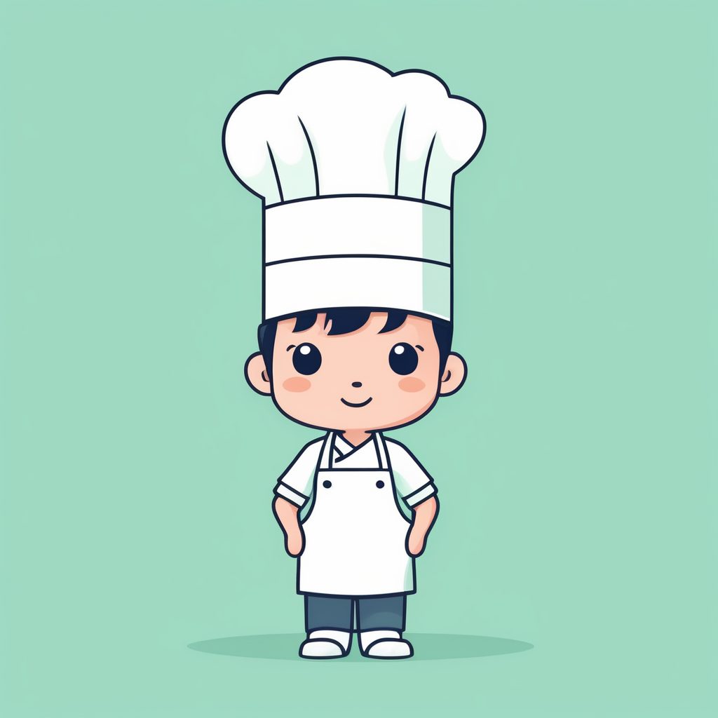 极简Q版小厨师男孩与薄荷绿背景