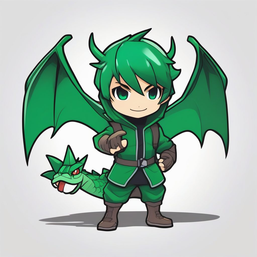 极简Q版驯龙师：调皮表情，翡翠绿纯色背景