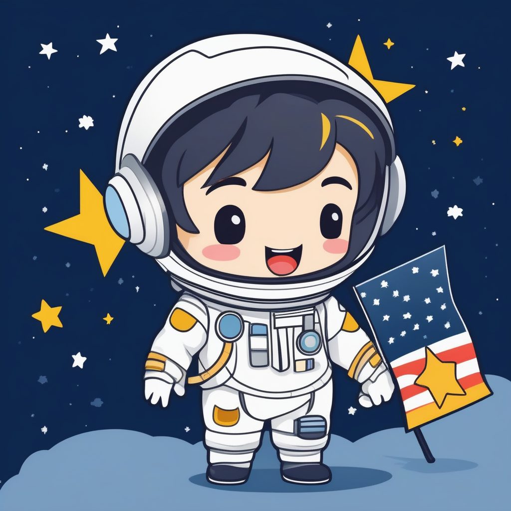 极简Q版宇航员男孩与纯色背景