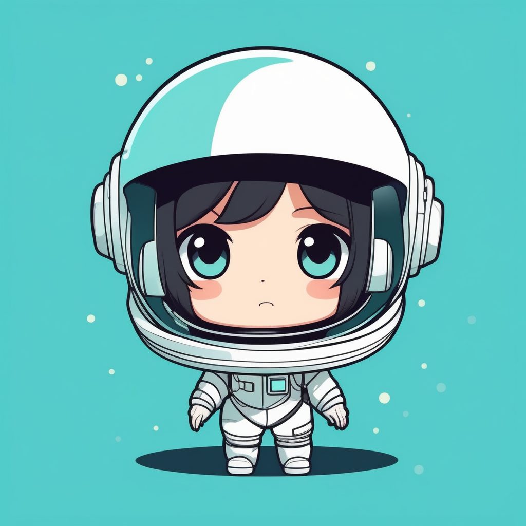 极简Q版宇航员女孩：纯色背景二次元全身照AI绘画提示词