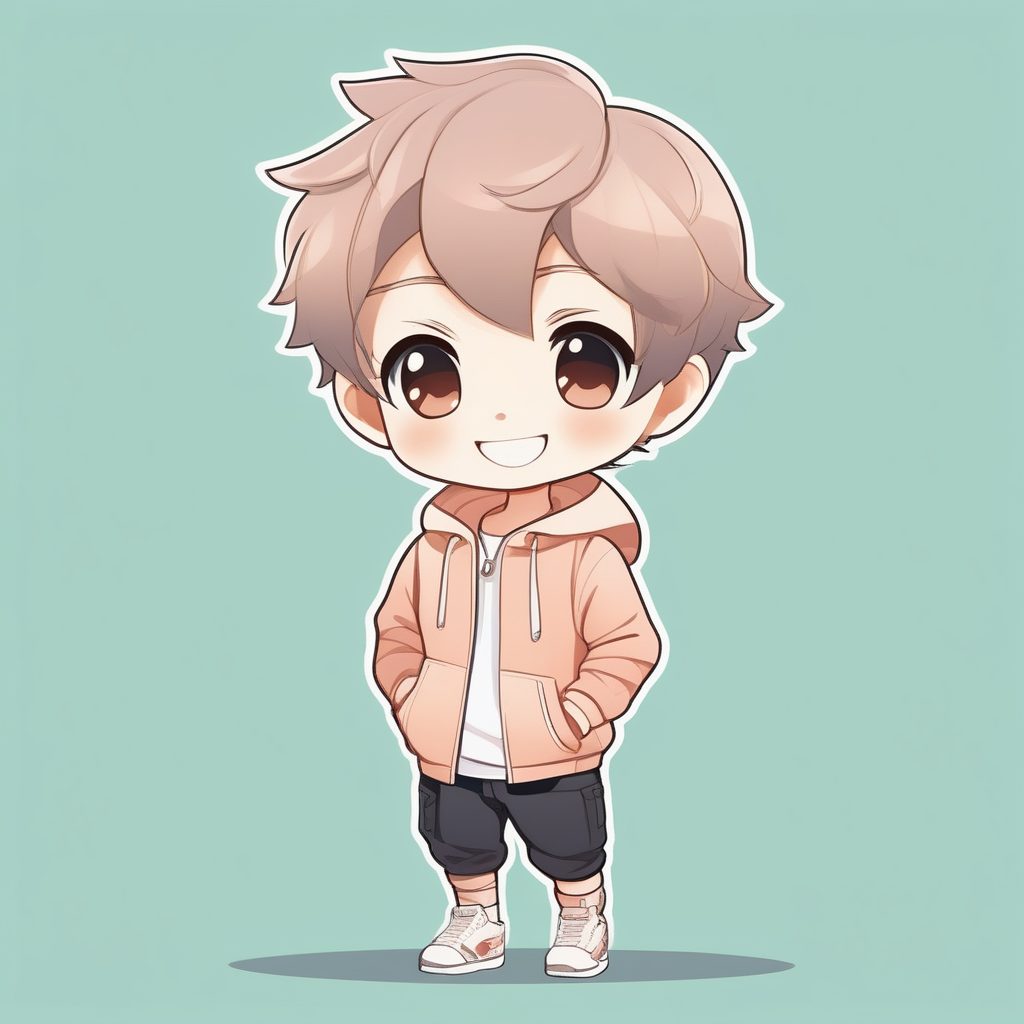 极简Q版运动服男孩动漫全身照