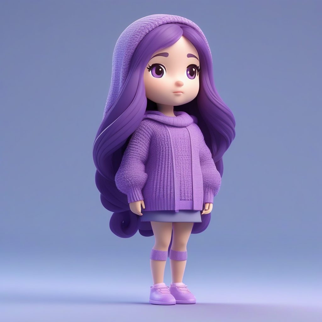 极简Q版紫色长发毛衣女孩