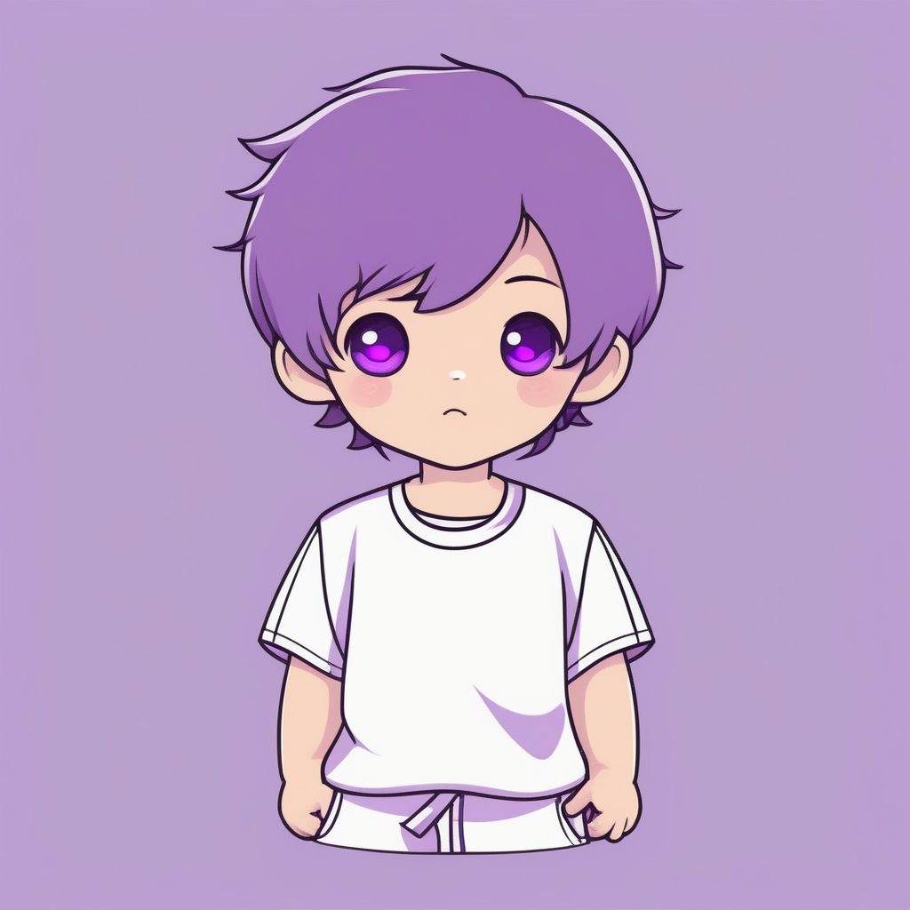 极简Q版紫色大眼睛动漫男孩全身