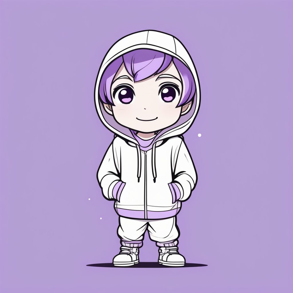 极简Q版紫色卫衣男孩动漫全身素描