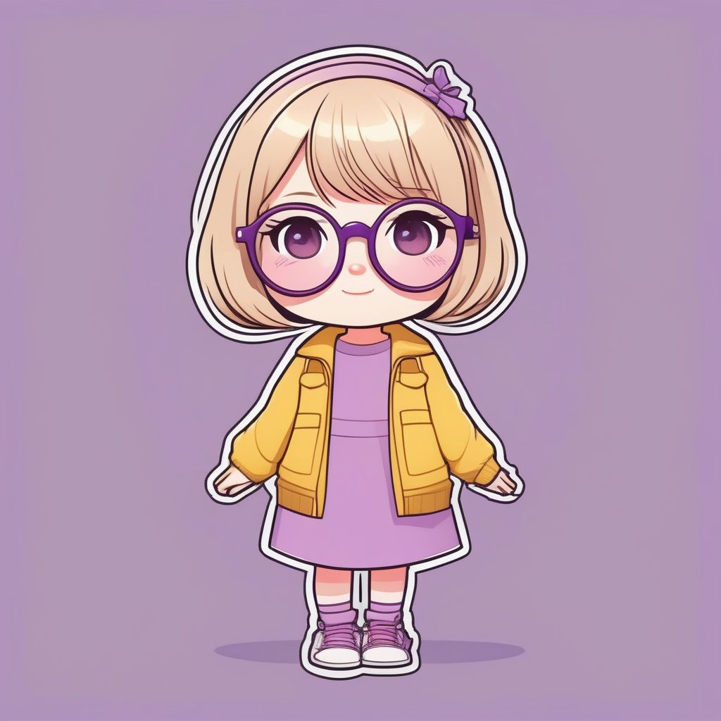 极简Q版紫色眼镜女孩软萌风格