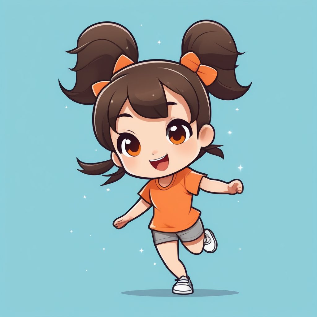 极简Q版棕发双马尾少女运动活力